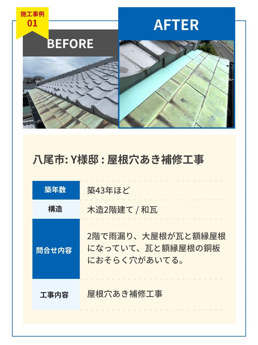 八尾市: Y様邸 : 屋根穴あき補修工事