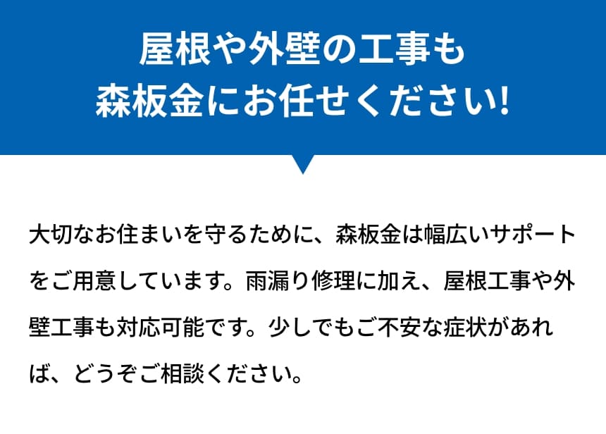屋根や外壁の工事も森板金にお任せください！